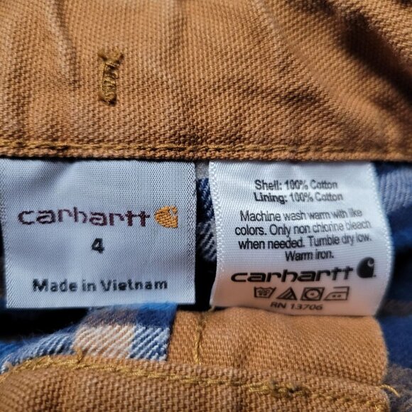 Carhartt Fleece Lined Pants Boys 4 Cotton Adjustable Waist Snap Winter Warm - Picture 5 of 6